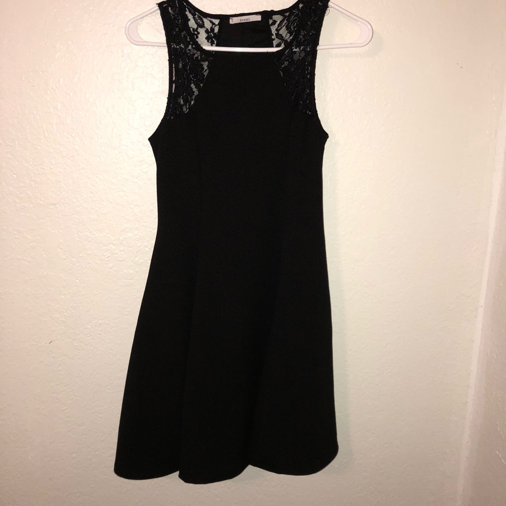 Wide bottom black dress with lace detail